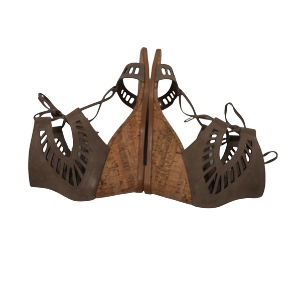 Tan Lace Up Loraine Open Toe Wedge Sandals Size 8 Women’s - Picture 4 of 6